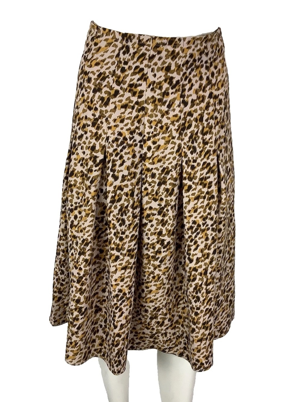 Ann Taylor Sz 0P Animal Print Pleated Flare Business Office Party Skirt Brown